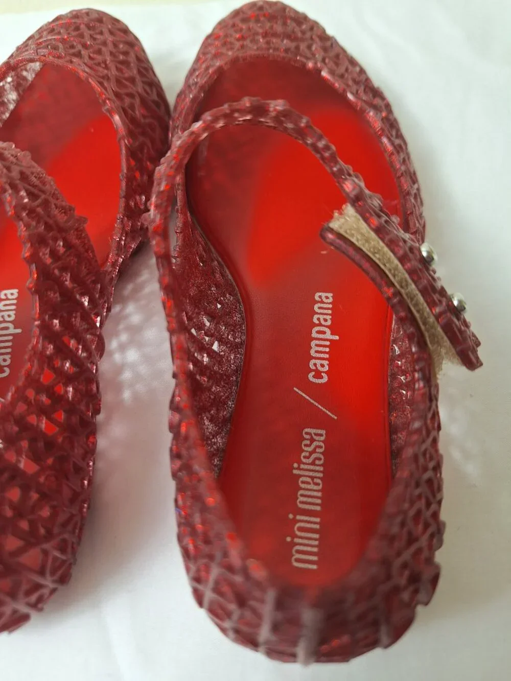 Mini Melissa Girls Red Glitter Mary Jane Dress Shoes